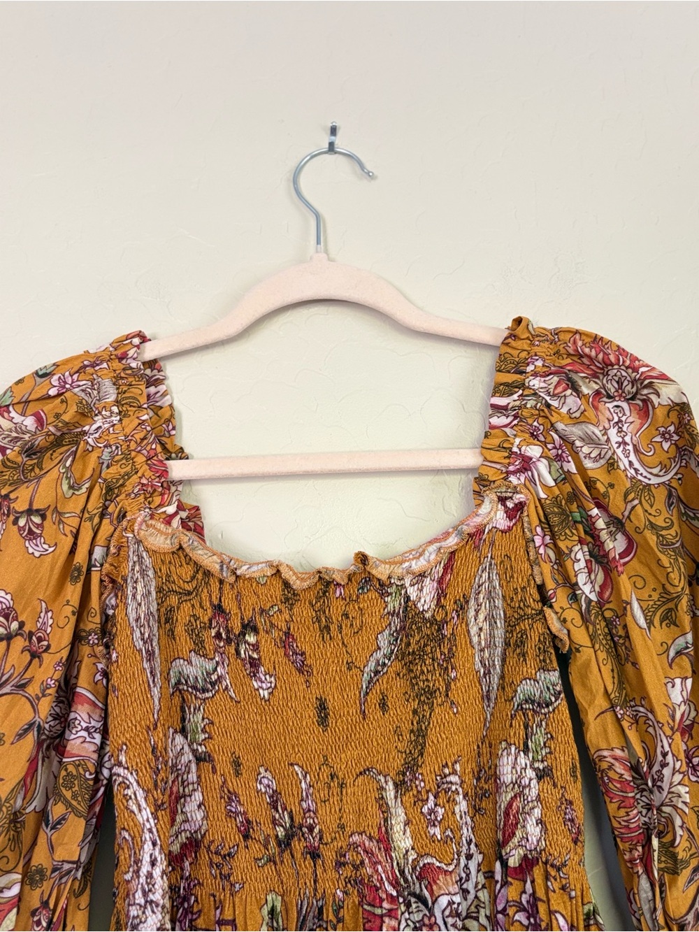 Anthropologie Conditions Apply Marigold Yellow Smocked Puff Sleeve Blouse Medium - Picture 3 of 7